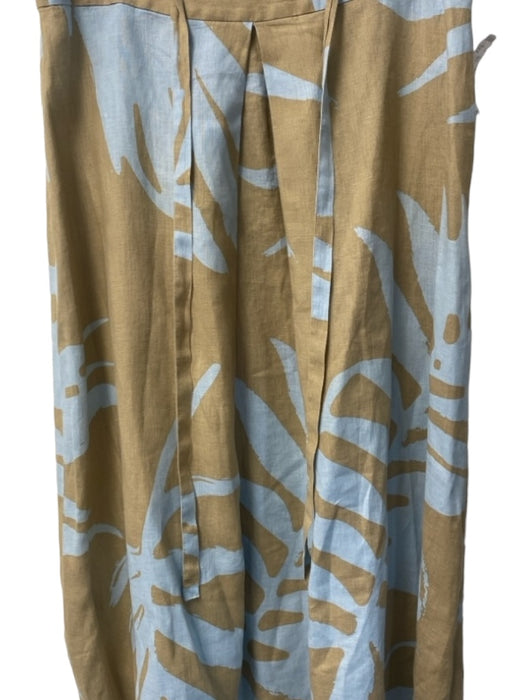 Soft Surroundings Size XL Blue & Tan Linen Drawstring Waist Back Zip Skirt Blue & Tan / XL
