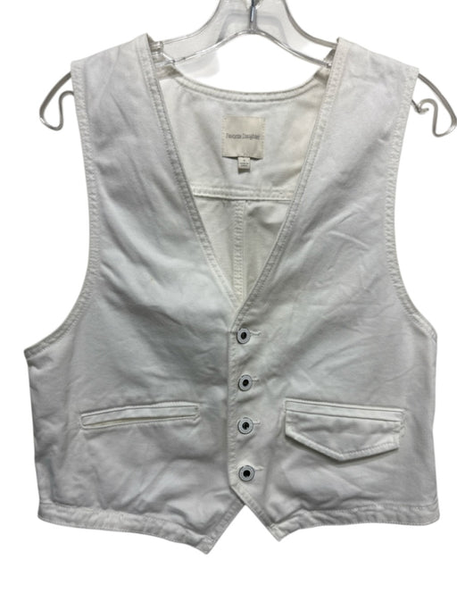Favorite Daughter Size S White Cotton Denim Sleeveless Button Front Vest Top White / S