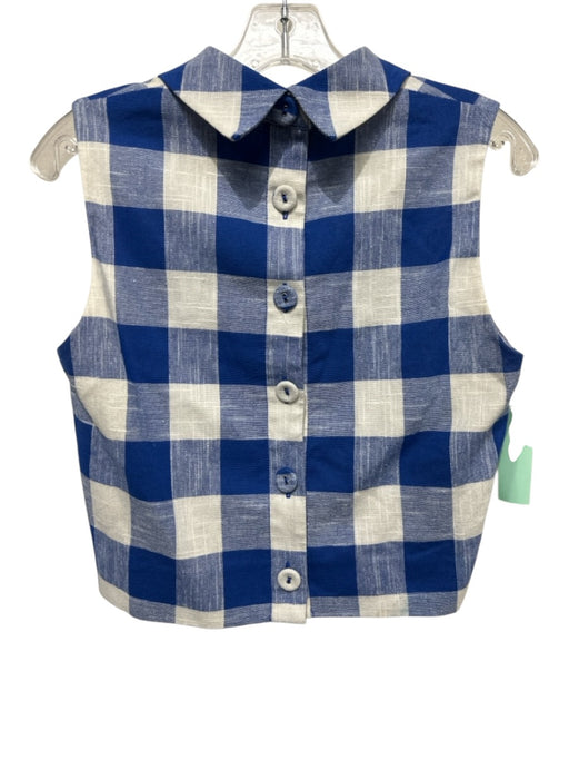 Veronica Beard Size 6 Cream Beige & Blue Cotton Blend Sleeveless Checked Top Cream Beige & Blue / 6