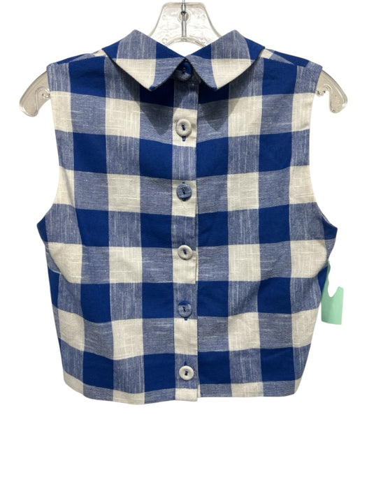Veronica Beard Size 6 Cream Beige & Blue Cotton Blend Sleeveless Checked Top Cream Beige & Blue / 6
