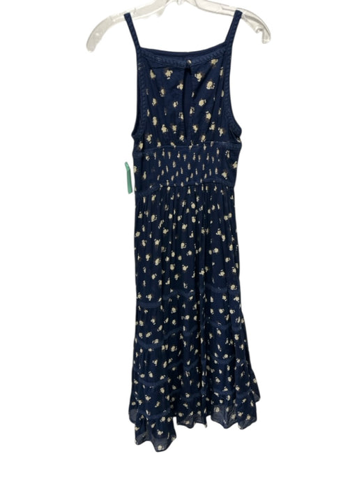 Free People Size XS Navy Blue & Beige Cotton Floral Lace Trim Sleeveless Dress Navy Blue & Beige / XS