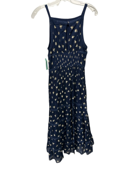 Free People Size XS Navy Blue & Beige Cotton Floral Lace Trim Sleeveless Dress Navy Blue & Beige / XS