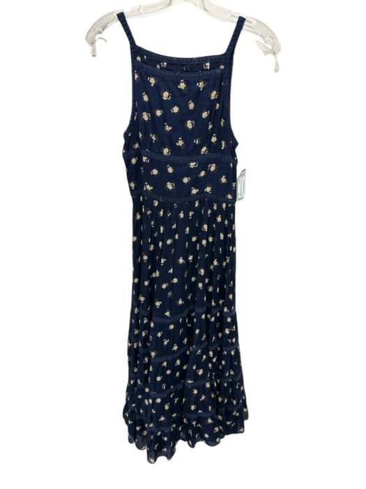 Free People Size XS Navy Blue & Beige Cotton Floral Lace Trim Sleeveless Dress Navy Blue & Beige / XS