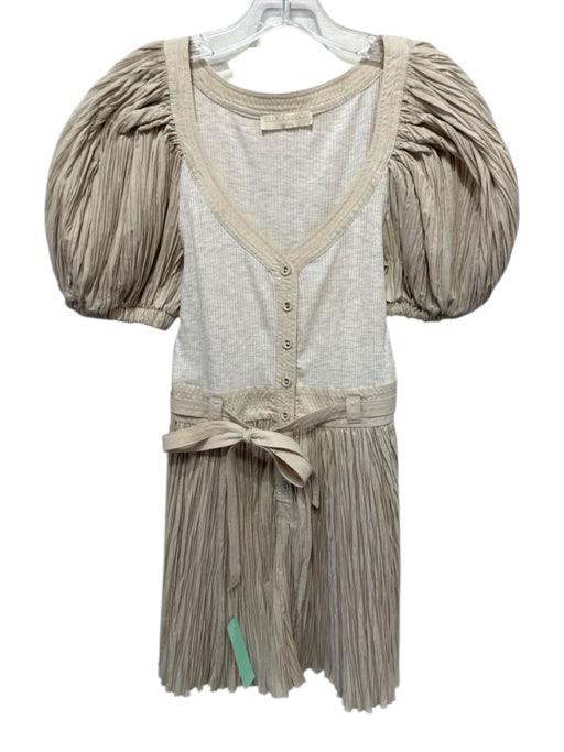 Ulla Johnson Size 2 Beige Polyester Blend Short Puff Sleeve Scrunch Dress Beige / 2