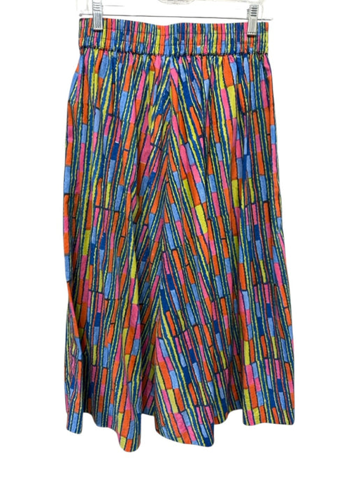 Aish Size M Multi Cotton Elastic Waistband Geometric Tie Waist Midi Skirt Multi / M