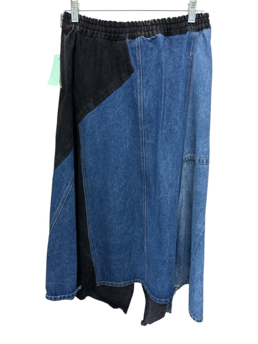 Sea New York Size 4 Medium Wash & Black Cotton Denim Elastic Back Midi Skirt Medium Wash & Black / 4