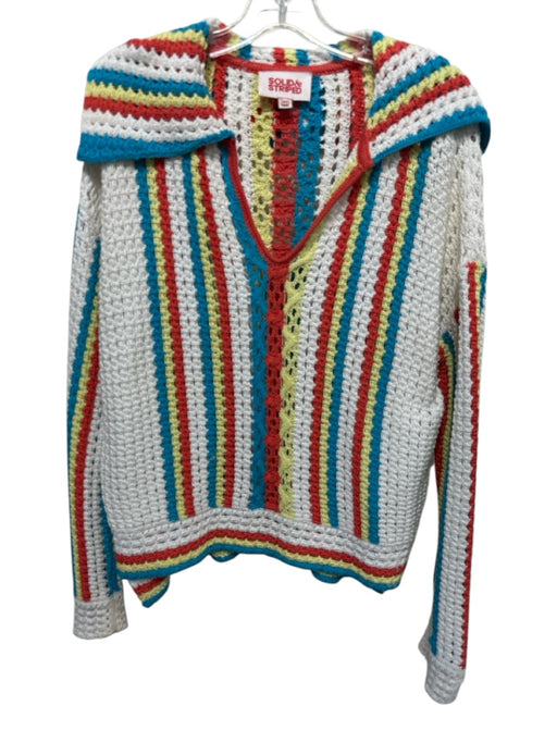 Solid & Striped Size XS White, Red & Multi Cotton Knit Striped V Neck Sweater White, Red & Multi / XS