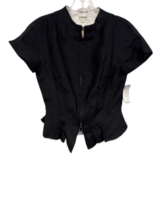 Staud Size 2 Black & White Wool Blend Zipper Cap Sleeve Peplum Top Black & White / 2