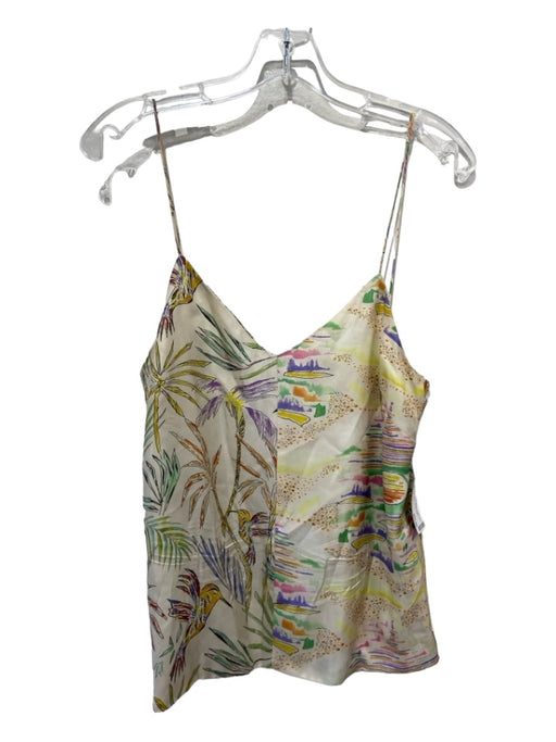 La Prestic Ouiston Size 1/S Cream & Multi Silk Spaghetti Strap Beach Scene Top Cream & Multi / 1/S