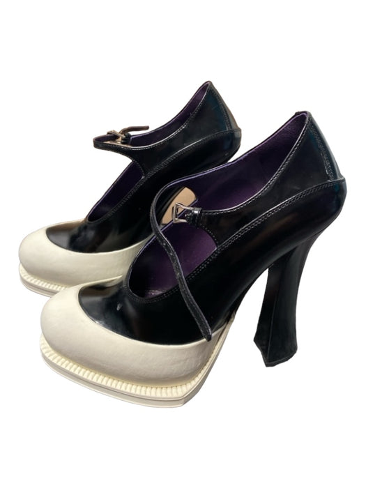 Prada Shoe Size 38 Black & White Leather & Rubber Mary Jane High Heel Shoes Black & White / 38