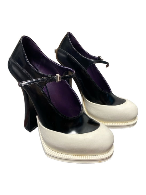 Prada Shoe Size 38 Black & White Leather & Rubber Mary Jane High Heel Shoes Black & White / 38