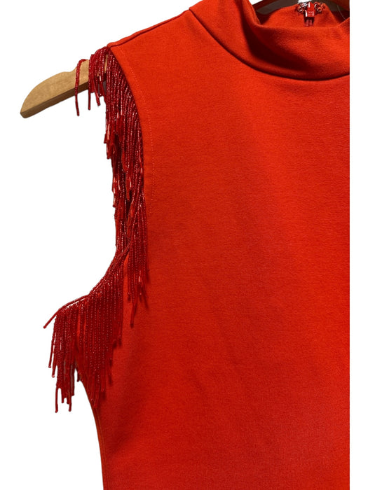 Staud Size XS Red Rayon Blend One Shoulder Beaded Fringe Body Con Dress Red / XS