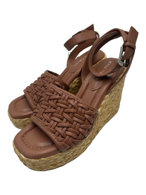 Marc Fisher Shoe Size 7.5 Brown & Beige Leather Woven Open Toe Woven Base Wedges Brown & Beige / 7.5