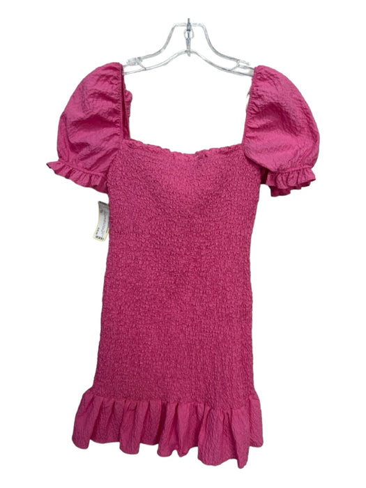 Zara Size XS Pink Polyester Blend Smocked Short Puff Sleeve Ruffle Hem Dress Pink / XS