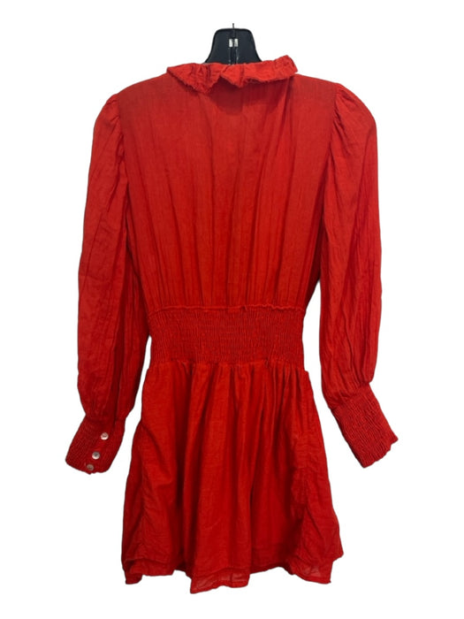 Jens Pirate Booty Size M Red Cotton Ruffle Neck Long Sleeve Elastic Waist Dress Red / M