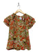 Misa Size S Orange & Green Polyester Short Sleeve Flowers Metallic Top Orange & Green / S