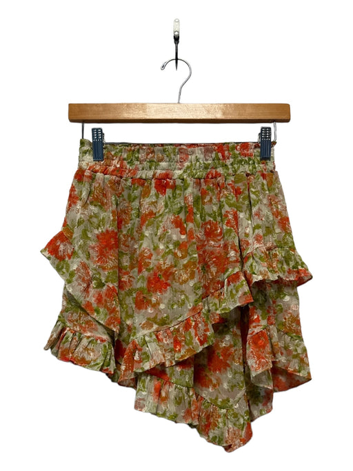 Misa Size XS Orange & Green Polyester Elastic Waist Floral Metallic Mini Skirt Orange & Green / XS
