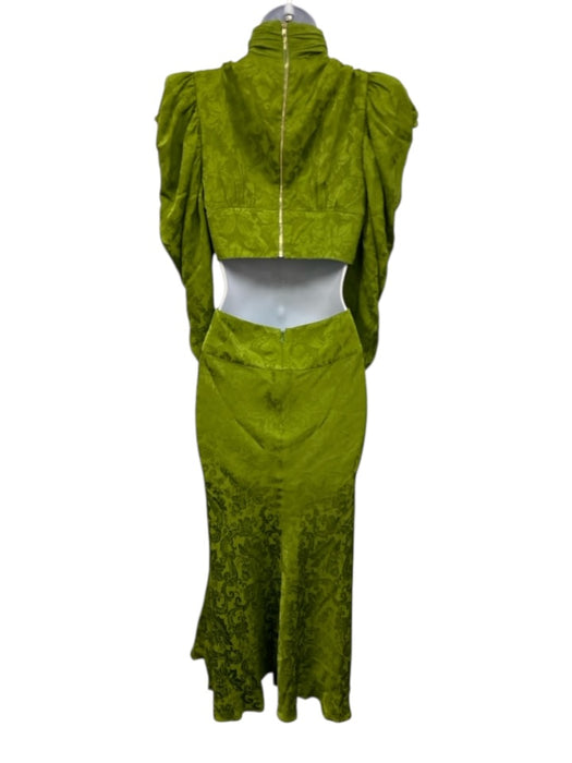 AMUR Size 4 Lime Green Viscose Floral Jacquard Puff Shoulder Turtleneck Dress Lime Green / 4