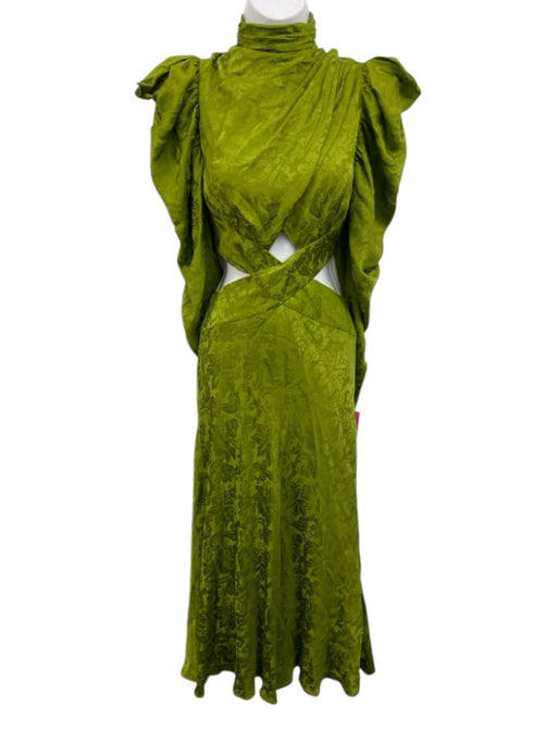AMUR Size 4 Lime Green Viscose Floral Jacquard Puff Shoulder Turtleneck Dress Lime Green / 4