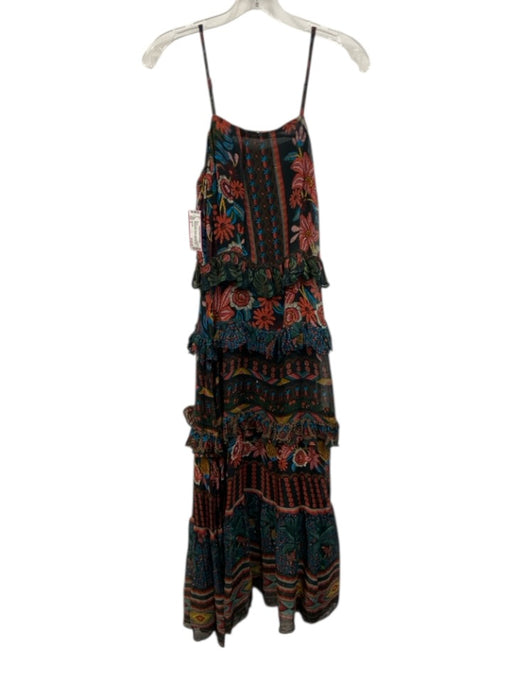 Farm Rio Size S Black & Multi Viscose Spaghetti Strap Botanical Print Dress Black & Multi / S
