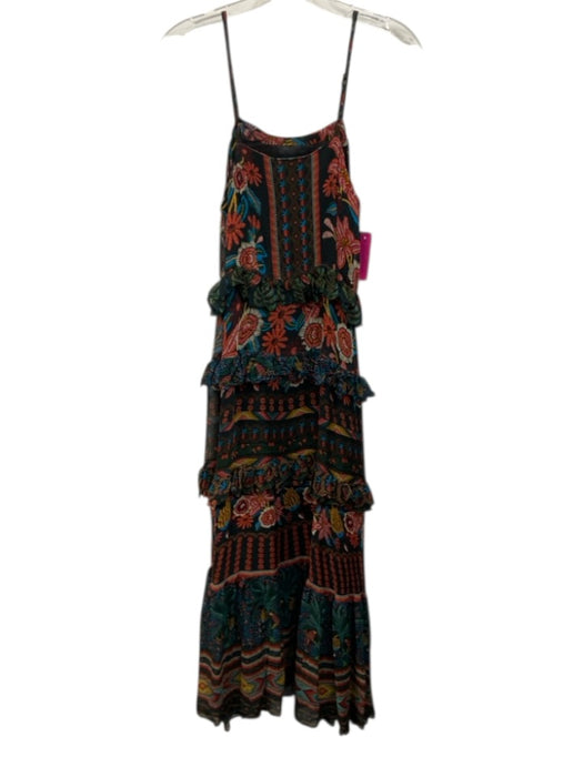 Farm Rio Size S Black & Multi Viscose Spaghetti Strap Botanical Print Dress Black & Multi / S