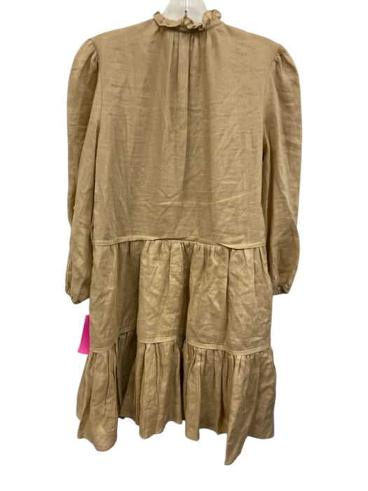 Veronica Beard Size 2 Khaki Beige Linen 3/4 Balloon Sleeve Tie V Neck Dress Khaki Beige / 2