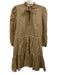 Veronica Beard Size 2 Khaki Beige Linen 3/4 Balloon Sleeve Tie V Neck Dress Khaki Beige / 2
