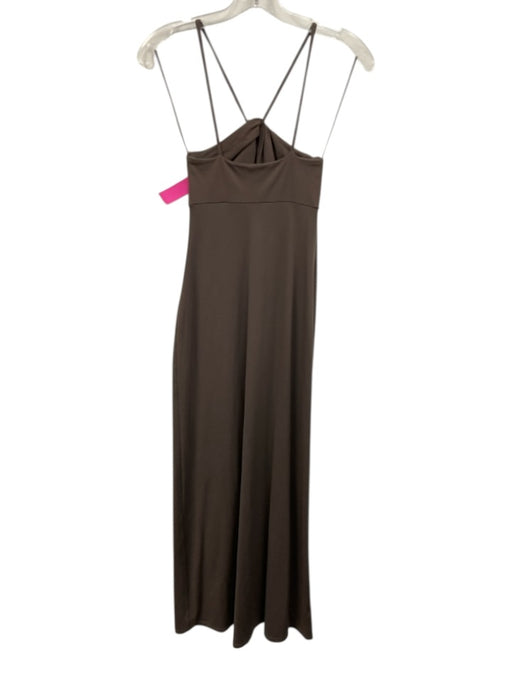 Susana Monaco Size S Taupe Gray Nylon Blend Spaghetti Strap Halter Maxi Dress Taupe Gray / S