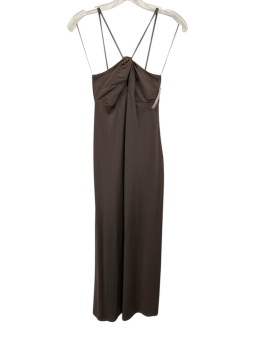 Susana Monaco Size S Taupe Gray Nylon Blend Spaghetti Strap Halter Maxi Dress Taupe Gray / S