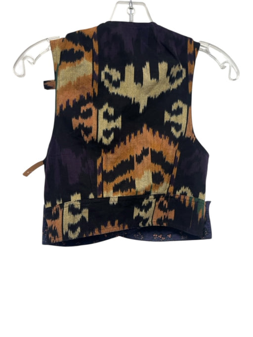 Ulla Johnson Size 2 Black, Brown, Multi Cotton Vest All Over Print Wrap Top Black, Brown, Multi / 2