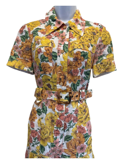 Zimmermann Size 0 White, Yellow, Multi Cotton Button Front Floral Pockets Dress White, Yellow, Multi / 0