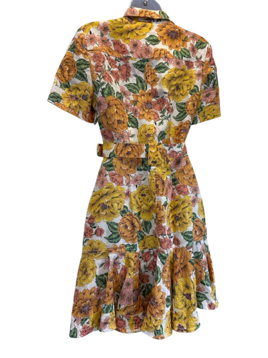 Zimmermann Size 0 White, Yellow, Multi Cotton Button Front Floral Pockets Dress White, Yellow, Multi / 0