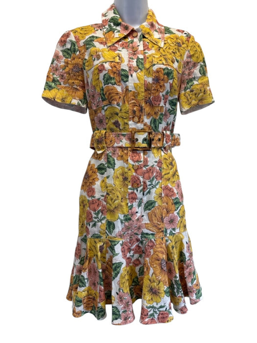 Zimmermann Size 0 White, Yellow, Multi Cotton Button Front Floral Pockets Dress White, Yellow, Multi / 0