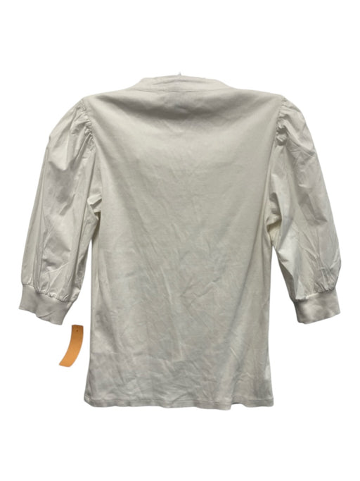 Veronica Beard Jeans Size XS White Cotton 3/4 Sleeve 1/2 Button Ribbed Top White / XS