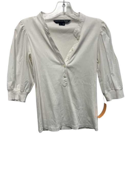Veronica Beard Jeans Size XS White Cotton 3/4 Sleeve 1/2 Button Ribbed Top White / XS