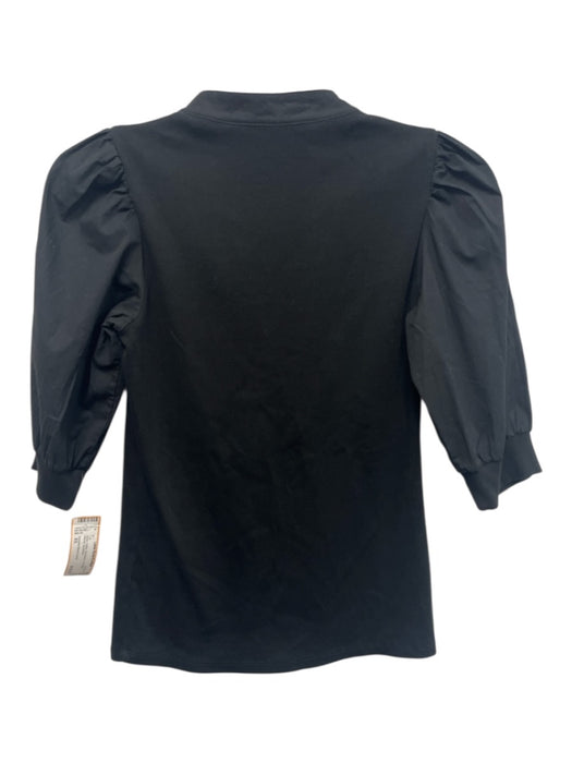 Veronica Beard Jeans Size XS Black Cotton 3/4 Sleeve 1/2 Button Ribbed Top Black / XS