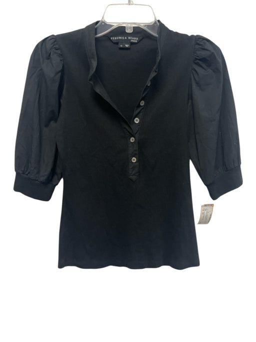 Veronica Beard Jeans Size XS Black Cotton 3/4 Sleeve 1/2 Button Ribbed Top Black / XS