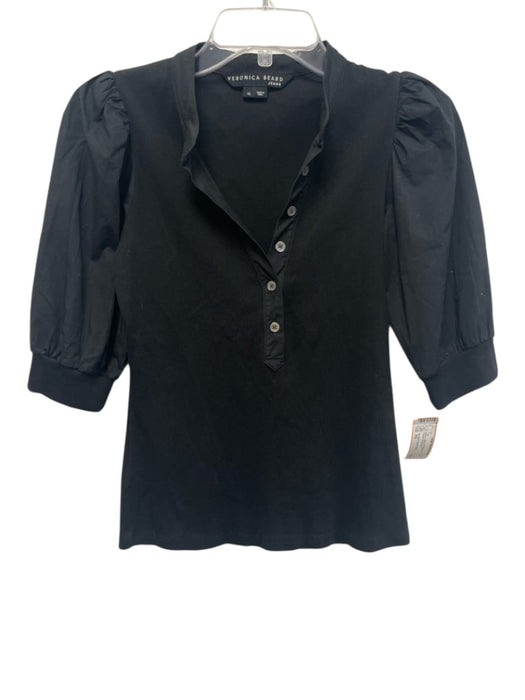 Veronica Beard Jeans Size XS Black Cotton 3/4 Sleeve 1/2 Button Ribbed Top Black / XS