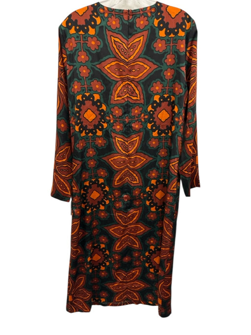 Zara Size Medium Brown, Orange, Green Polyester Long Sleeve Floral Midi Dress Brown, Orange, Green / Medium