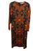 Zara Size Medium Brown, Orange, Green Polyester Long Sleeve Floral Midi Dress Brown, Orange, Green / Medium