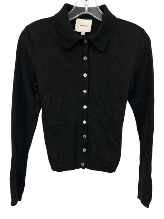 Reformation Size Small Black Cashmere Blend Long Sleeve Button Front Sweater Black / Small