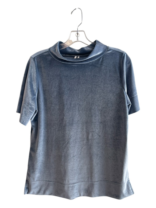 By Anthropologie Size Small Blue Polyester Mock Collar Short Sleeve Velour Top Blue / Small
