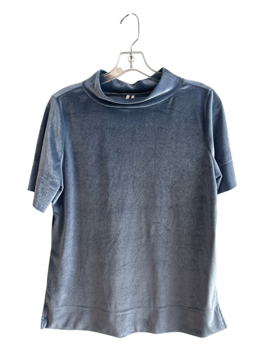 By Anthropologie Size Small Blue Polyester Mock Collar Short Sleeve Velour Top Blue / Small