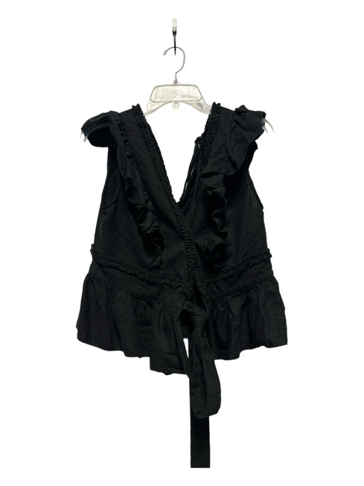 Christy Lynn Size L Black Linen Flutter Sleeves Wrap Cropped Top Black / L