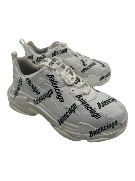 Balenciaga Shoe Size 45E Like New White & Black Leather logo Sneaker Men's Shoes 45E