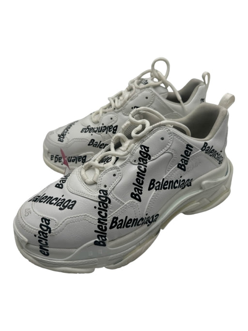 Balenciaga Shoe Size 45E Like New White & Black Leather logo Sneaker Men's Shoes 45E