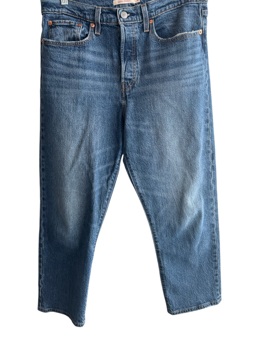 Levis Size 30 Med Wash Cotton Denim Mid Rise Zip Fly Wide Leg Jeans Med Wash / 30
