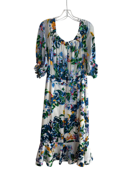 Saloni Size 10 Blue & White Multi Silk & Rayon Velvet Detail 3/4 Sleeve Dress Blue & White Multi / 10