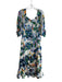 Saloni Size 10 Blue & White Multi Silk & Rayon Velvet Detail 3/4 Sleeve Dress Blue & White Multi / 10