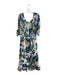 Saloni Size 10 Blue & White Multi Silk & Rayon Velvet Detail 3/4 Sleeve Dress Blue & White Multi / 10